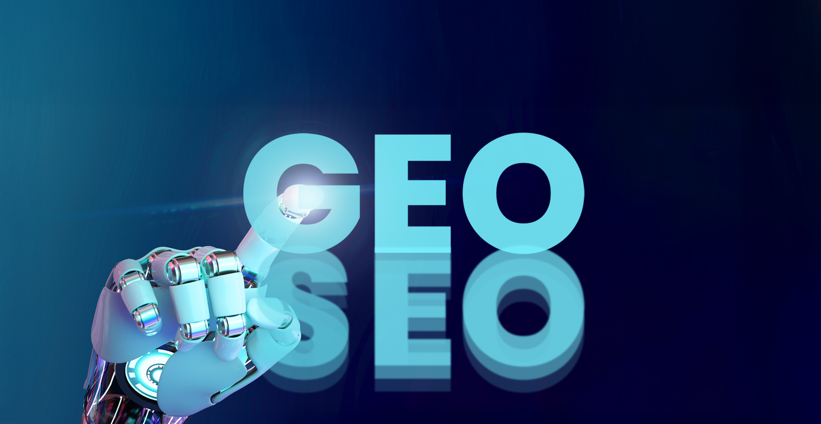 Mano robótica que simboliza la conexión entre la inteligencia artificial y la optimización SEO moderna