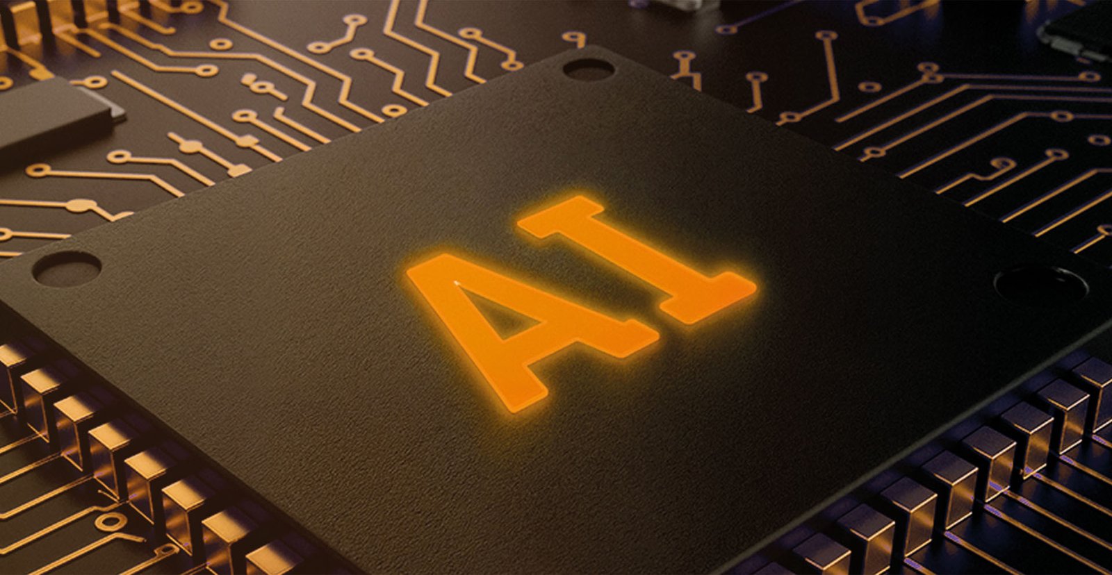 Chip de inteligencia artificial sobre placa electrónica con circuitos iluminados